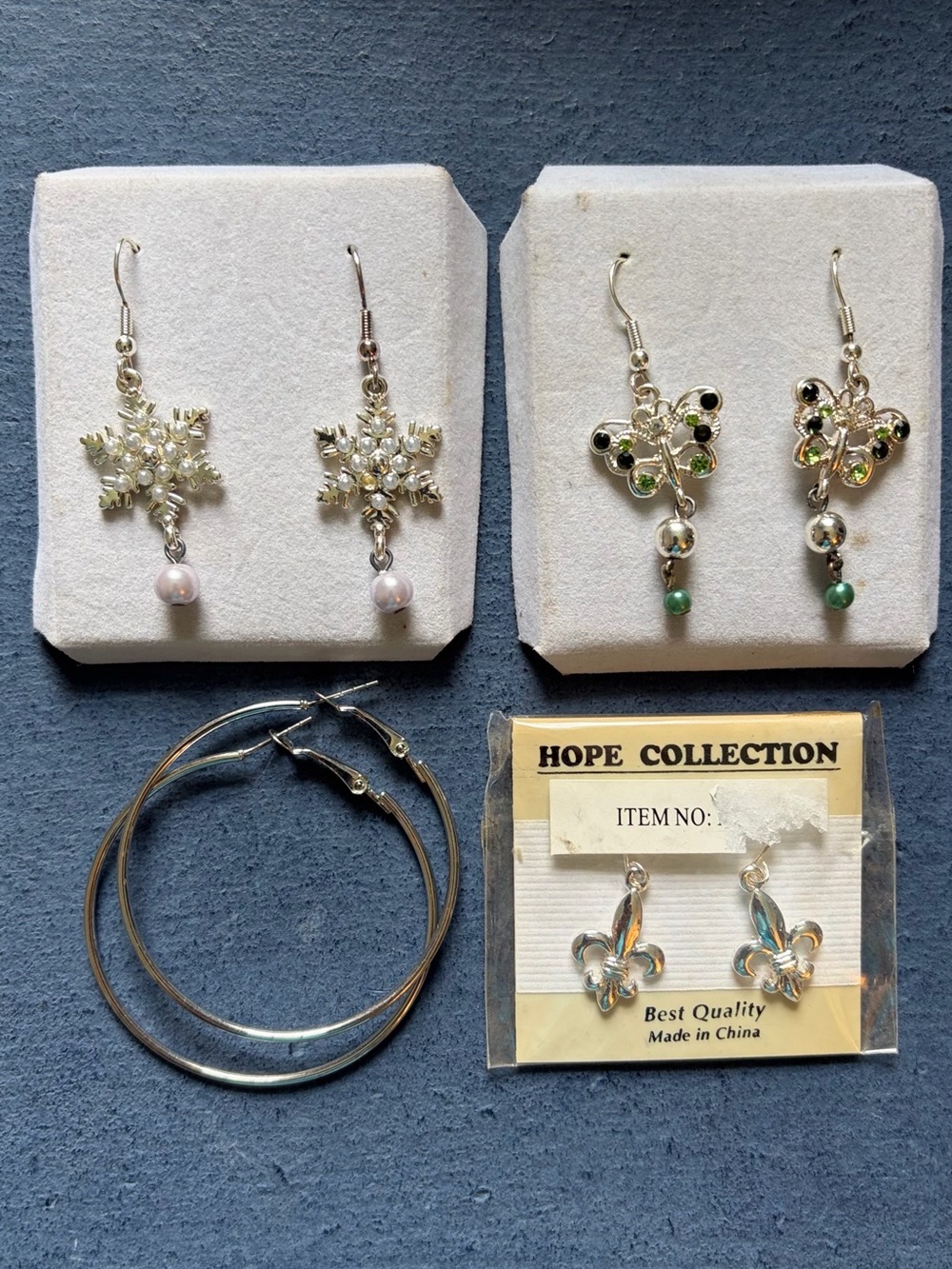 Silver Tone Dangle and Hoop Earrings,Set of 4